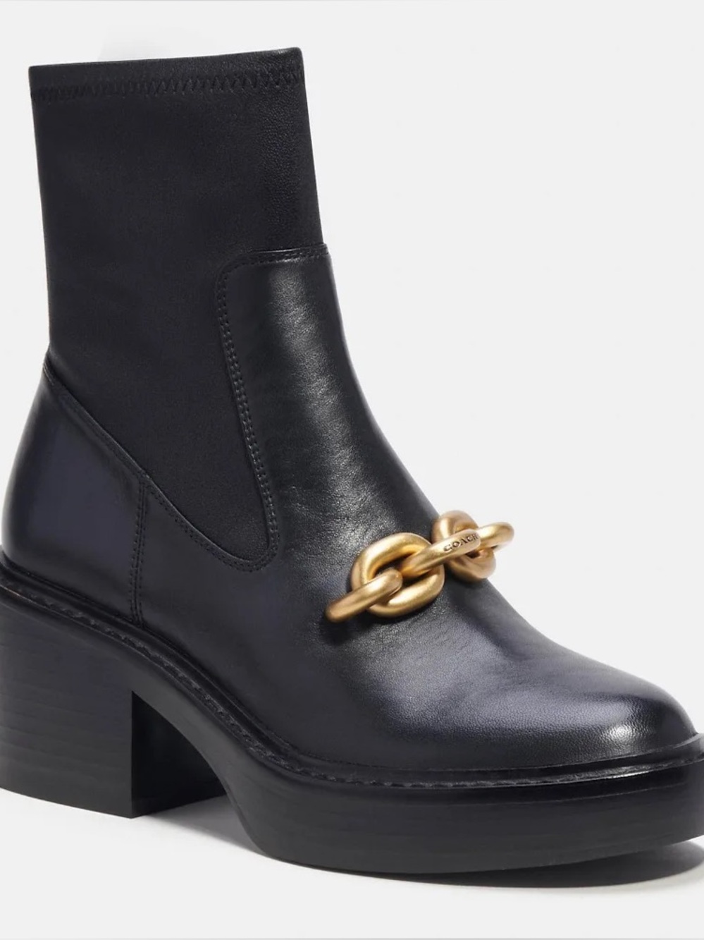 COACH Kenna Leather Pull On Bootie with Chain Detail - Size 9.5 - Picture 2 of 7